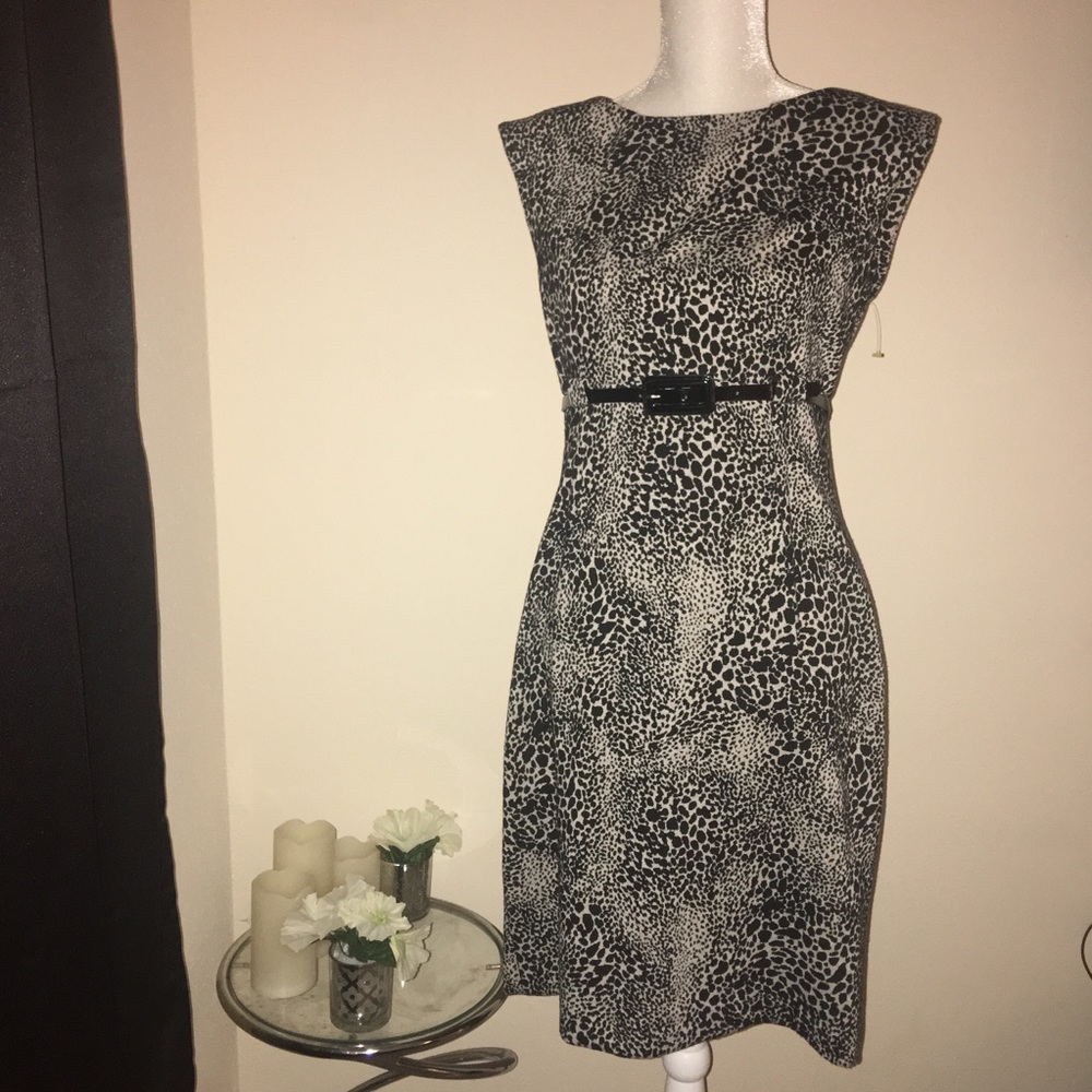 Calvin Klein, belted animal print dress